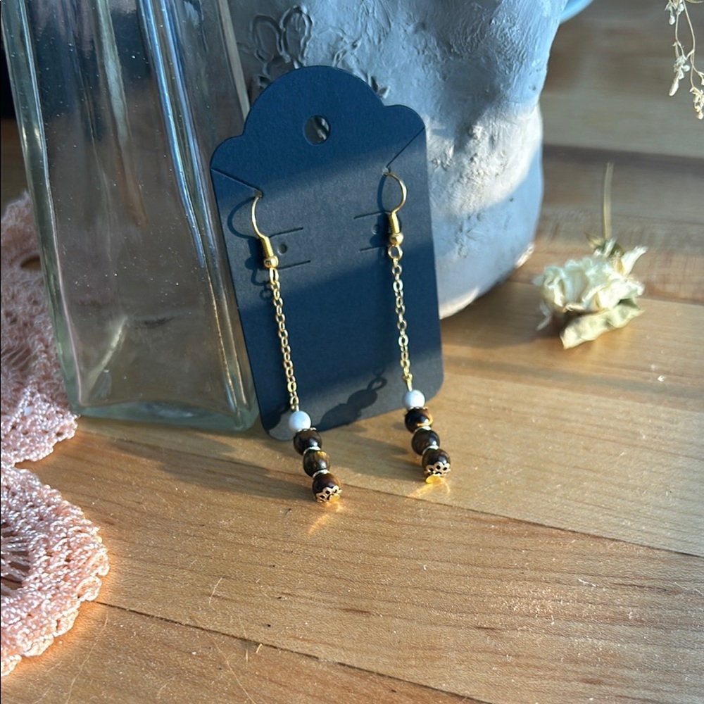 Tigers Eye and White Howlite Beaded Earrings